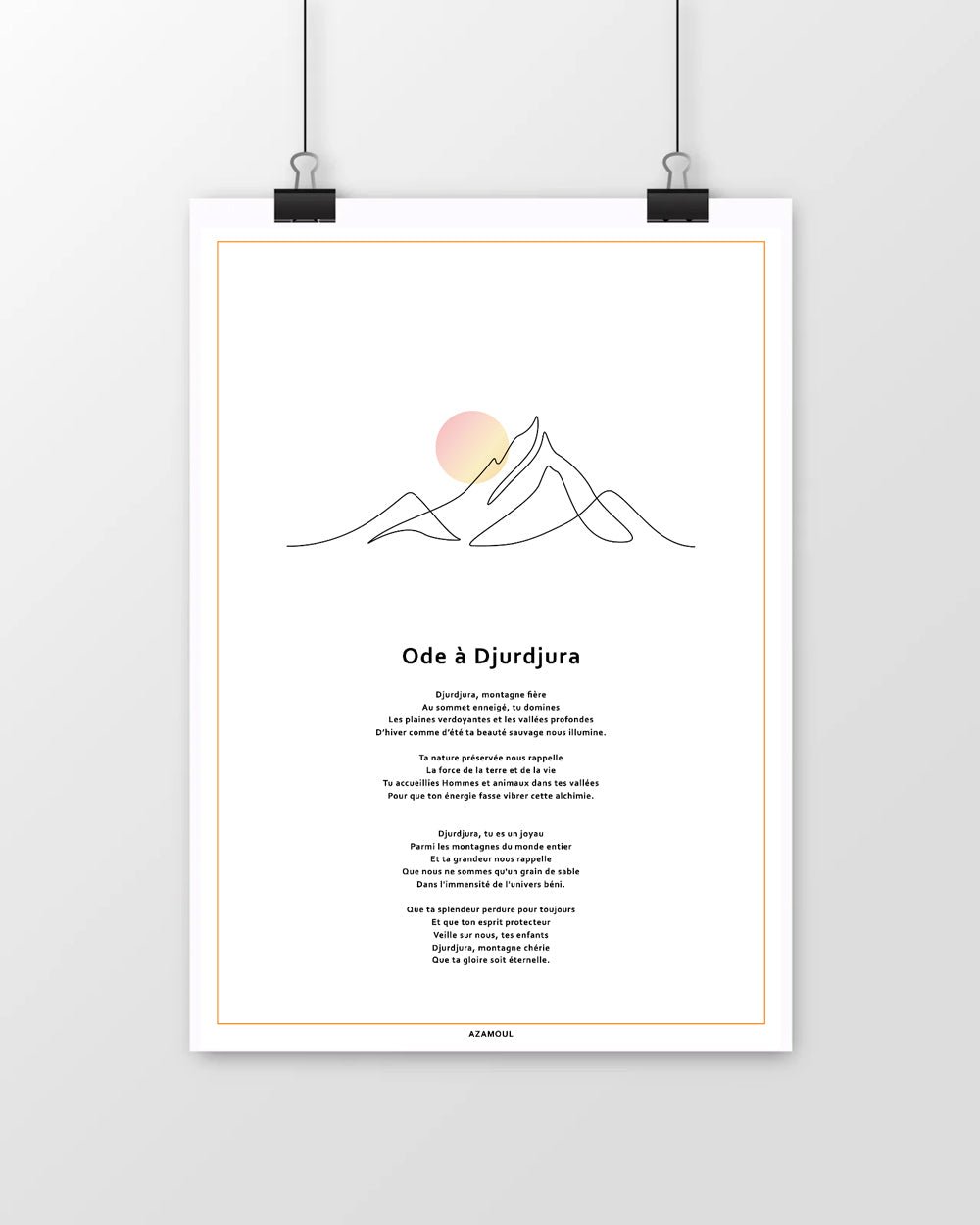 Mockup de d'affiche murale d'ode à djurdjura par azamoul mode et accessoires berbères amazigh