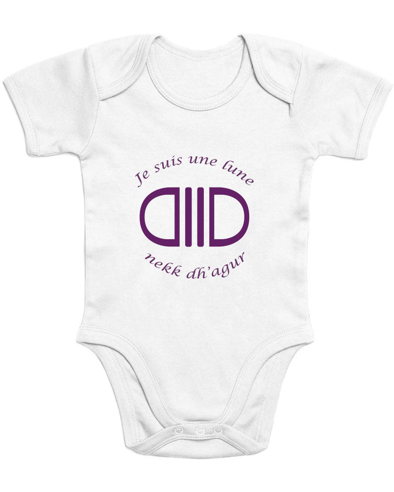 body blanc pour bébé avec symbole berbère de la lune (agur) coton 100% bio made in france par azamoul mode et accessoires berbères amazigh