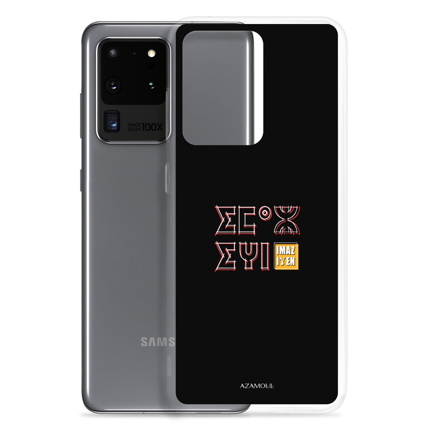 Coque de téléphone Samsung couleur noir avec le motif berbère Imazighen écrit en tifinagh par azamoul mode et accessoires berbères amazigh pour Samsung Galaxy s20 ultra