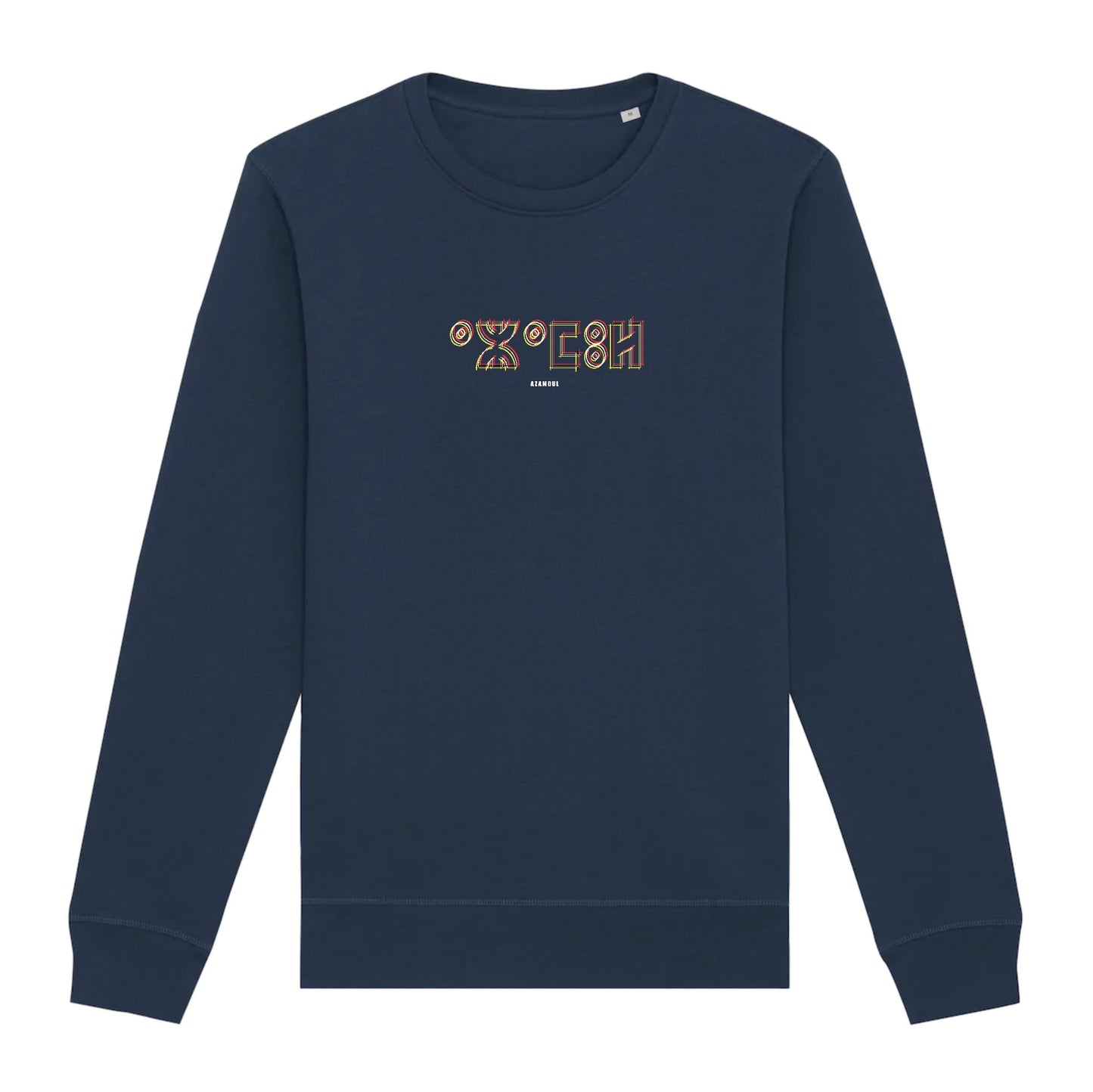 Pull AZAMOUL écrit en tifinagh pour homme par azamoul mode et accessoires berbères couleur bleu marine