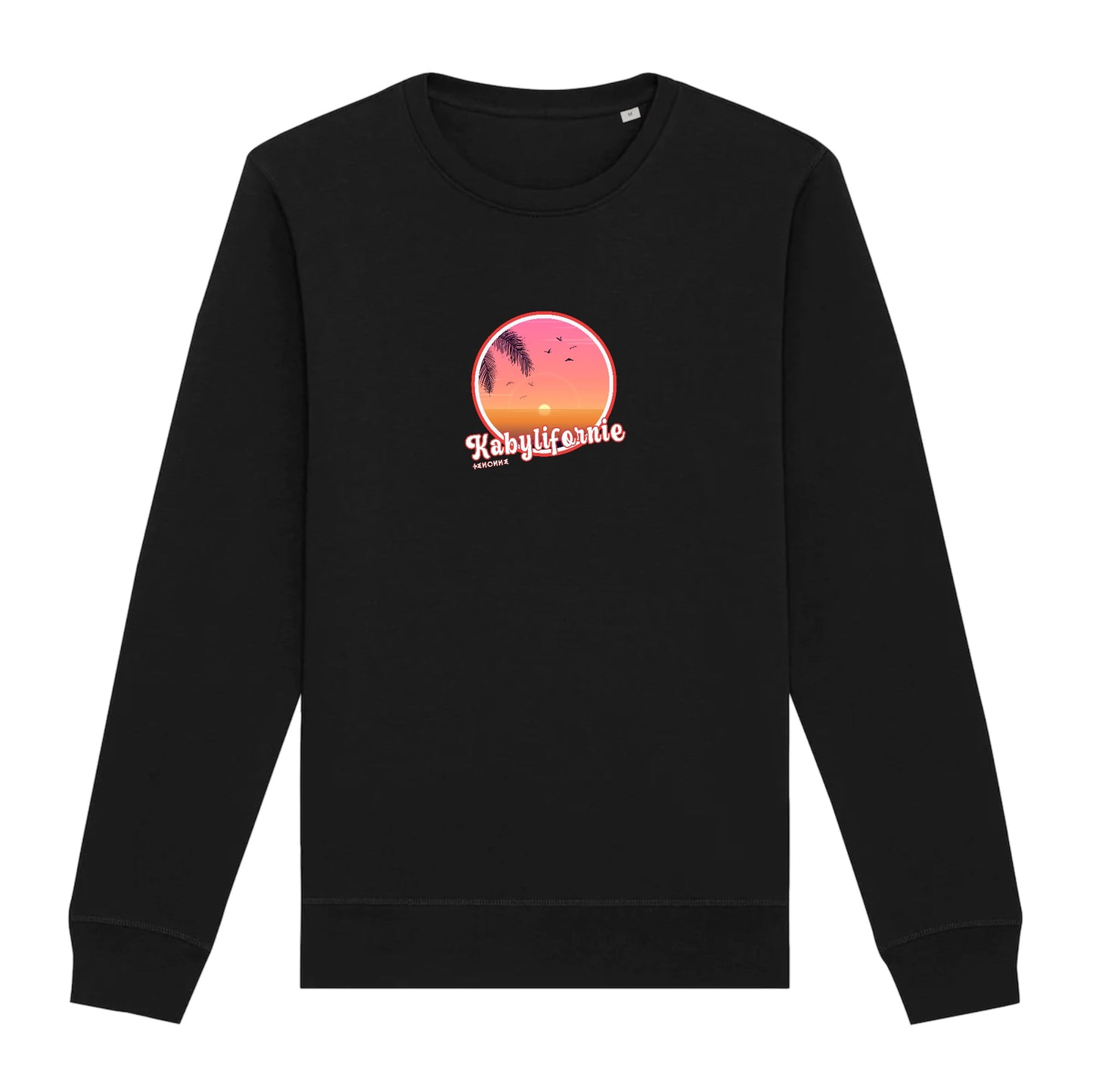 Pull kabylifornie pour homme, avec un design de la lune, mer et arbres rend hommage à la région de kabylie en Algérie couleur noir