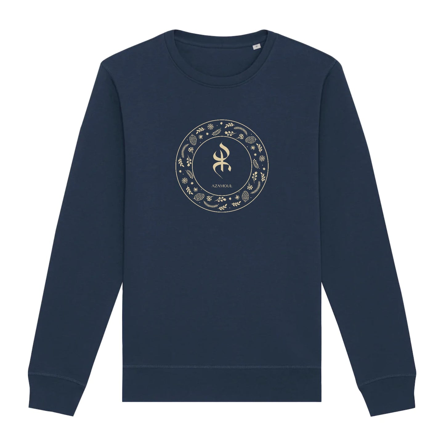 Pull avec le symbole berbère amazigh YAZ , symbole du peuple libre amazigh, par azamoul mode et accessoires berbères de couleur bleu Marine