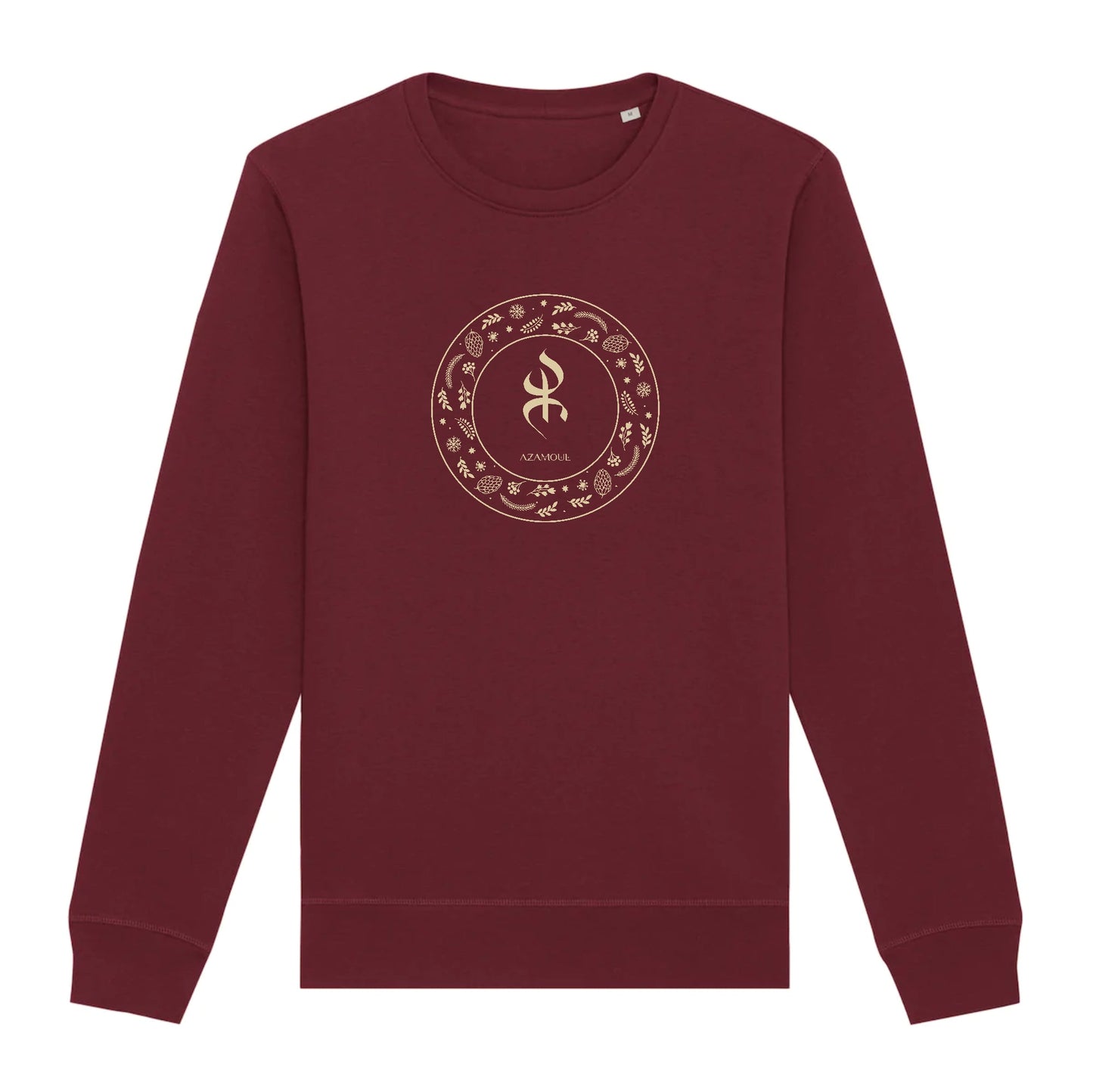Pull avec le symbole berbère amazigh YAZ , symbole du peuple libre amazigh, par azamoul mode et accessoires berbères de couleur Bordeaux