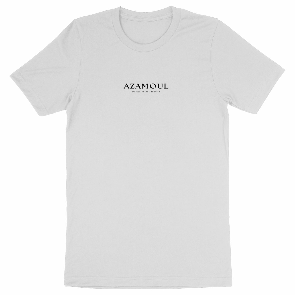 T-shirt Portez Votre Identité pour Homme et écrit azamoul qui signifie symbole ne langue berbère amazigh, par azamoul mode et accessoires berbères couleur blanc