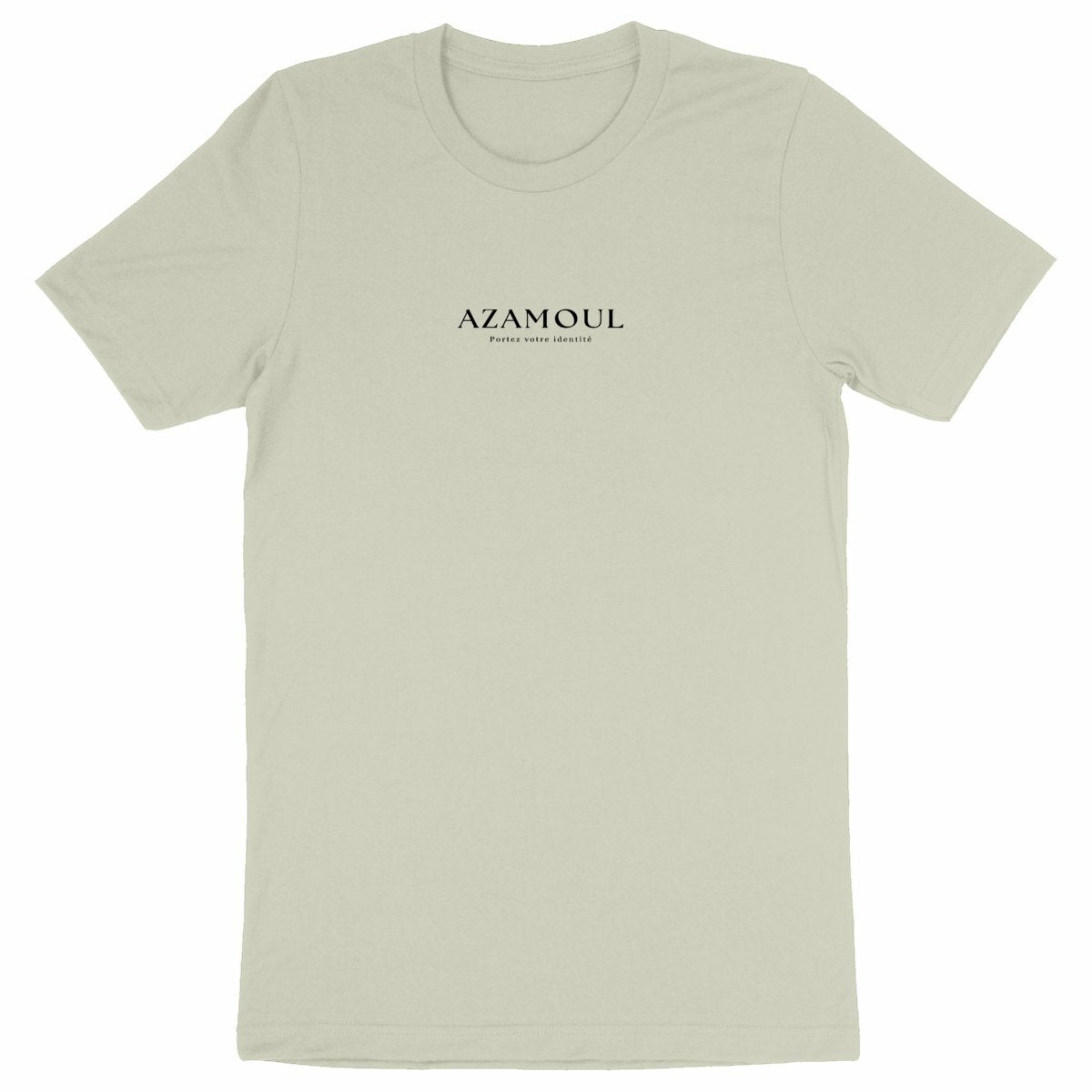 T-shirt Portez Votre Identité pour Homme et écrit azamoul qui signifie symbole ne langue berbère amazigh, par azamoul mode et accessoires berbères couleur naturel
