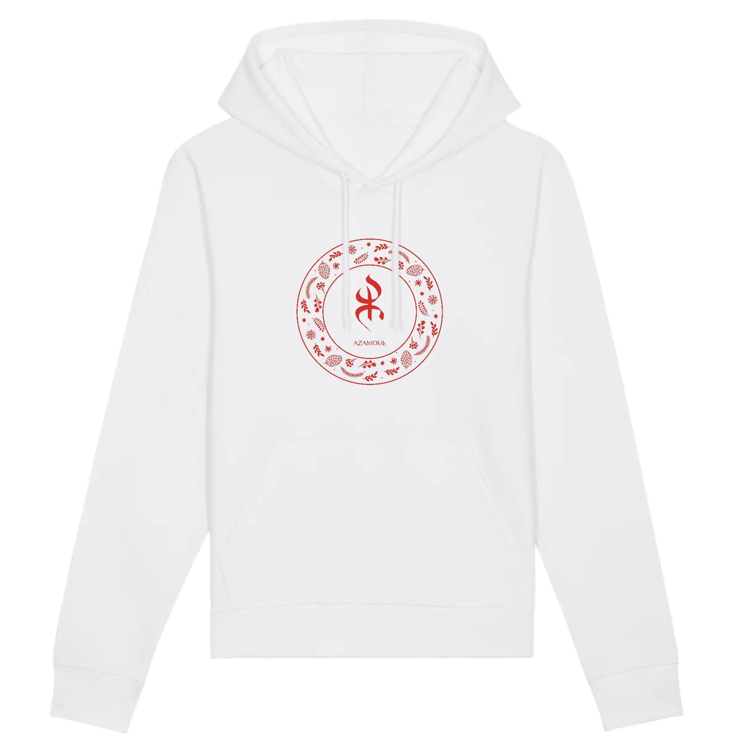 sweat à capuche avec le symbole berbère amazigh YAZ , symbole du peuple libre amazigh, par azamoul mode et accessoires berbères de couleur blanc