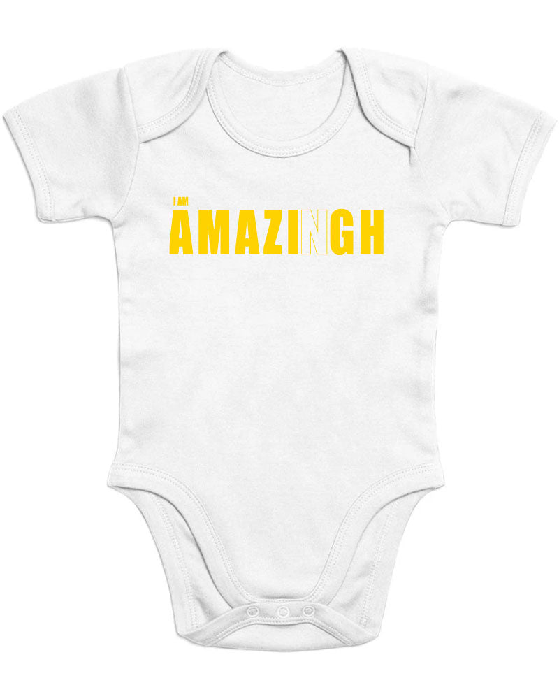 Body bébé par azamoul mode et accessoires berbère AMAZIGH blanc amazingh coton 100% bio made in France