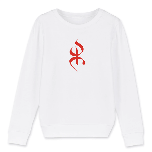 Pull amazigh avec le symbole berbère Yaz, symbole du peuple libre berbère amazigh par Azamoul mode et accessoires berbères couleur blanc