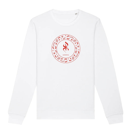 pull premium avec le symbole berbère amazigh YAZ , symbole du peuple libre amazigh, par azamoul mode et accessoires berbères de couleur blanc