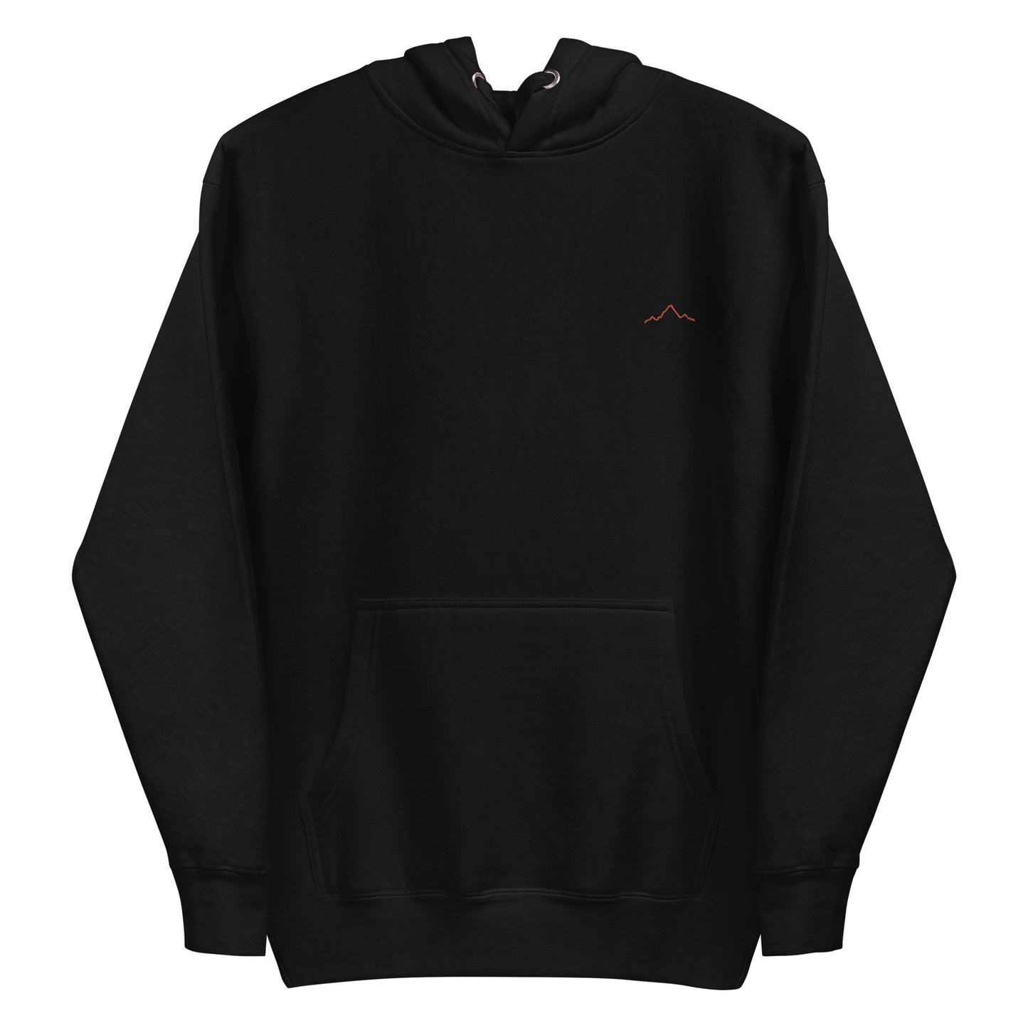 un sweat à capuche couleur noir brodé avec la montagne djurdjura style minimaliste, la montagne en kabylie en Algérie, par azamoul mode et accessoires berbères