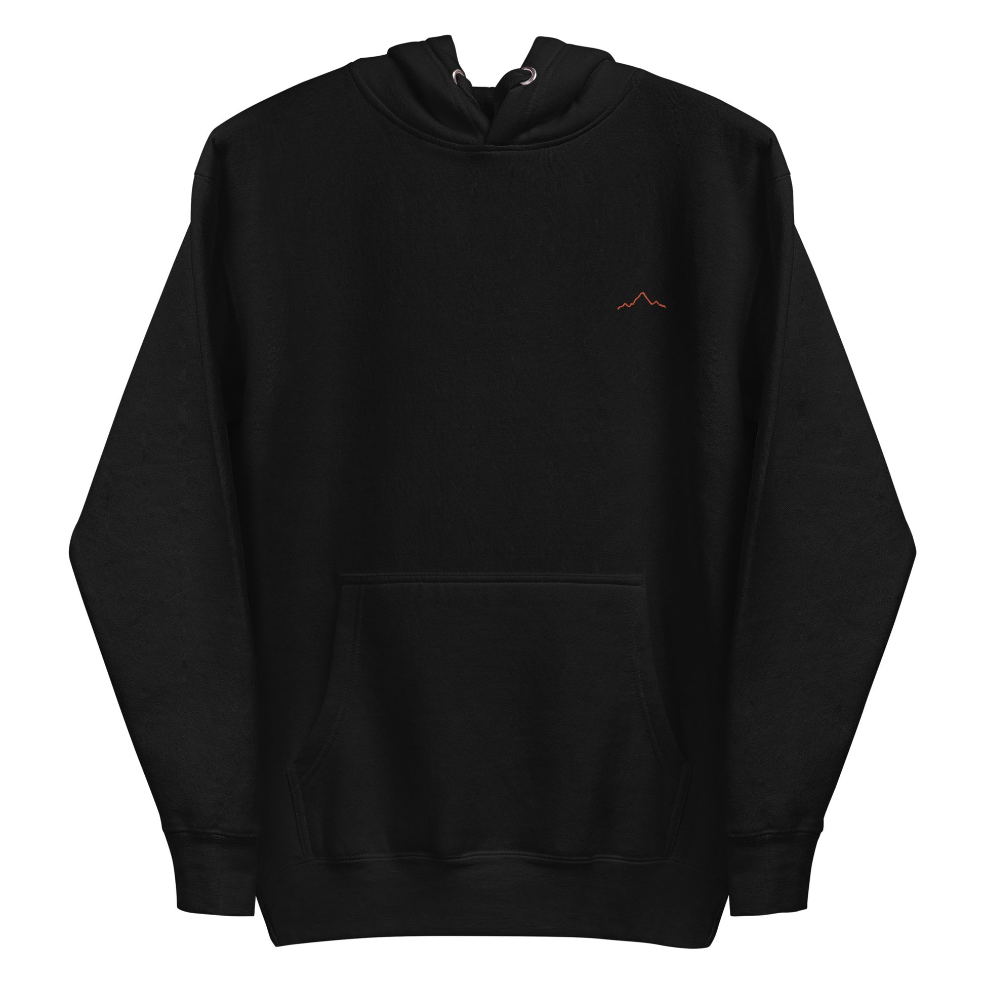 un sweat à capuche couleur noir brodé avec la montagne djurdjura style minimaliste, la montagne en kabylie en Algérie, par azamoul mode et accessoires berbères