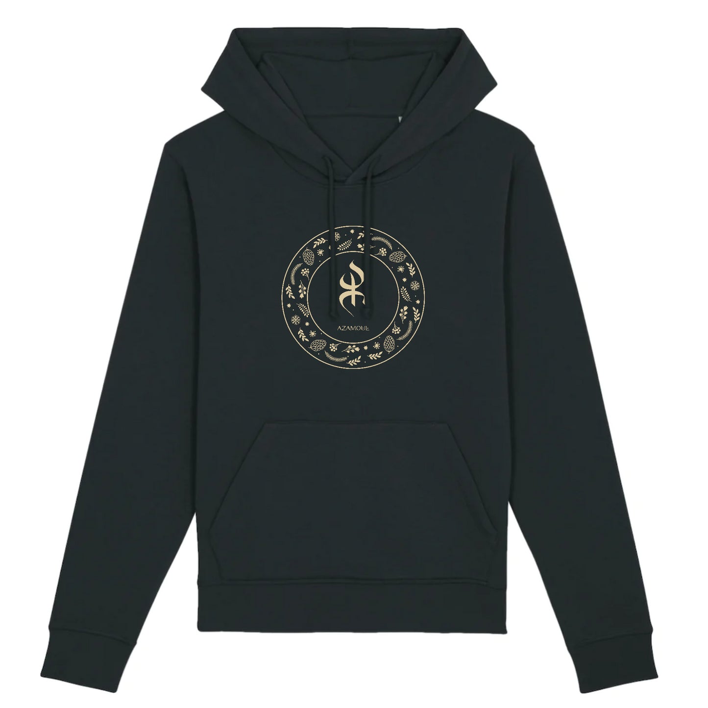 Sweat à capuche YAZ premium avec le symbole berbère amazigh YAZ , symbole du peuple libre amazigh, par azamoul mode et accessoires berbères de couleur noir