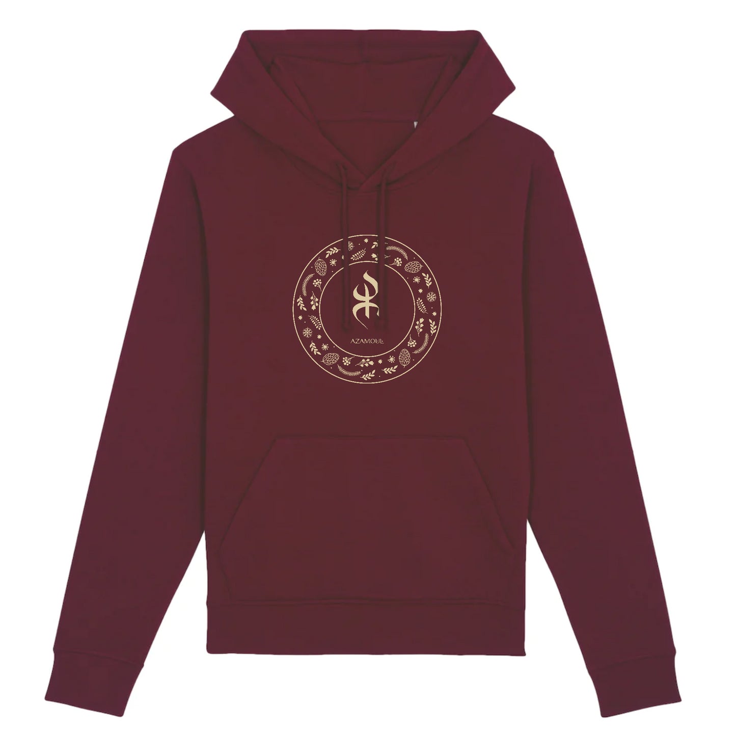 Sweat à capuche YAZ premium avec le symbole berbère amazigh YAZ , symbole du peuple libre amazigh, par azamoul mode et accessoires berbères de couleur Bordeaux