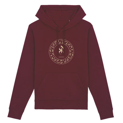Sweat à capuche YAZ premium avec le symbole berbère amazigh YAZ , symbole du peuple libre amazigh, par azamoul mode et accessoires berbères de couleur Bordeaux