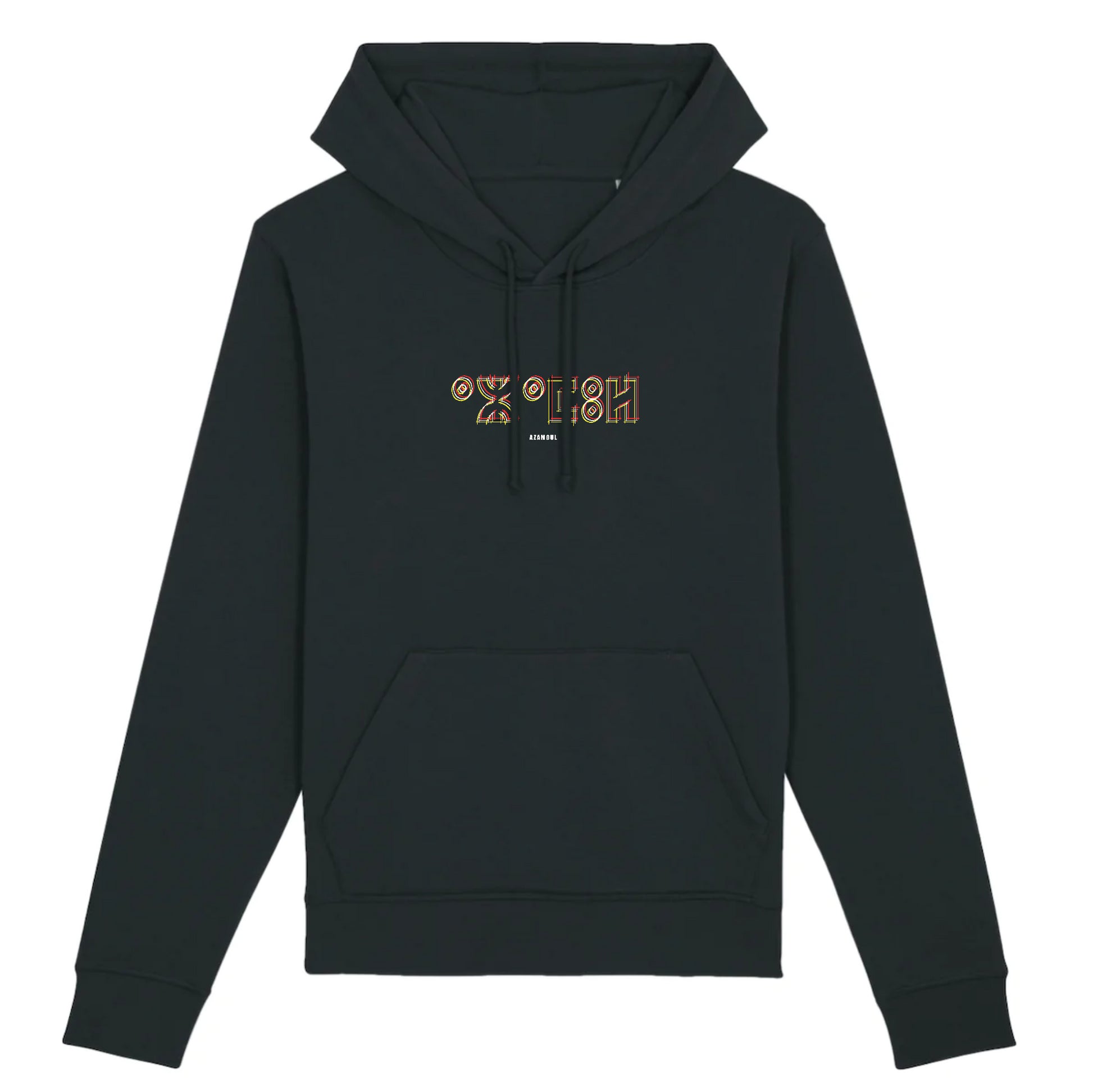 sweat à capuche pour homme  écrit en tifinagh la langue amazigh berbère par azamoul mode et accessoires berbères de couleur Noir