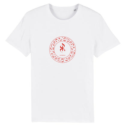 tshirt YAZ premium avec le symbole berbère amazigh YAZ , symbole du peuple libre amazigh, par azamoul mode et accessoires berbères de couleur blanc