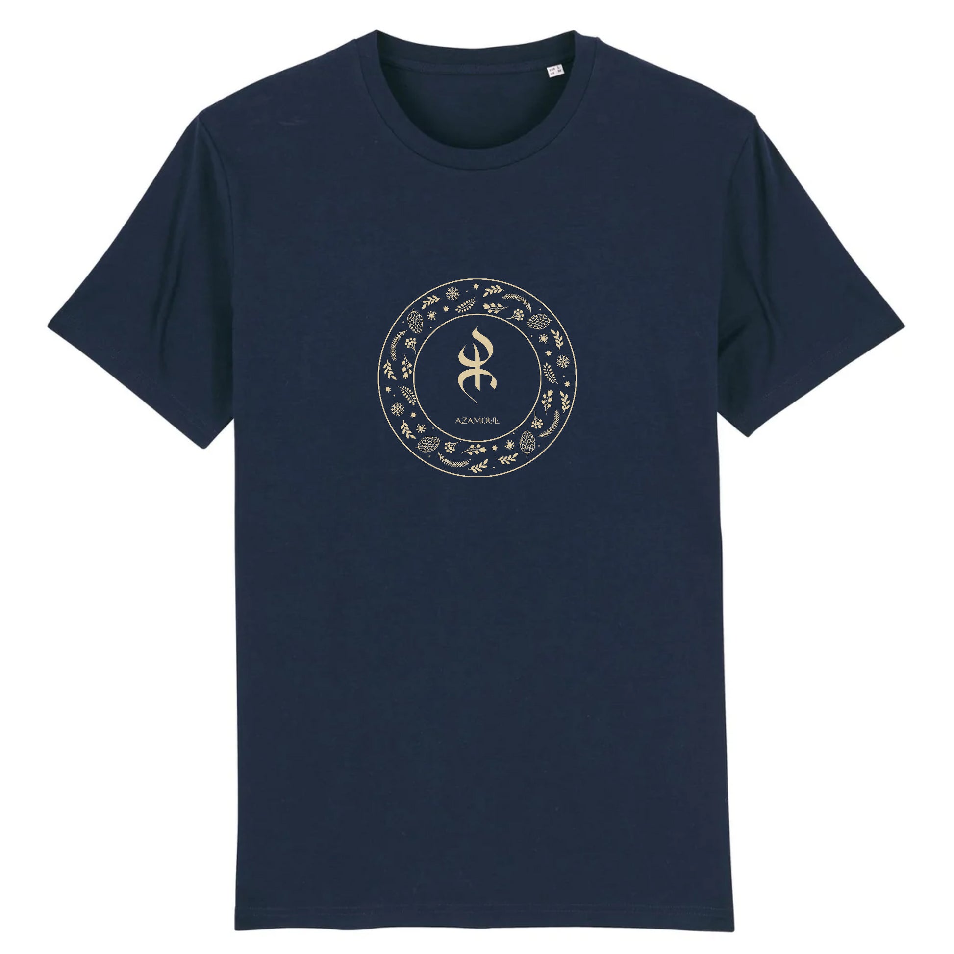 tshirt YAZ premium avec le symbole berbère amazigh YAZ , symbole du peuple libre amazigh, par azamoul mode et accessoires berbères de couleur bleu Marine