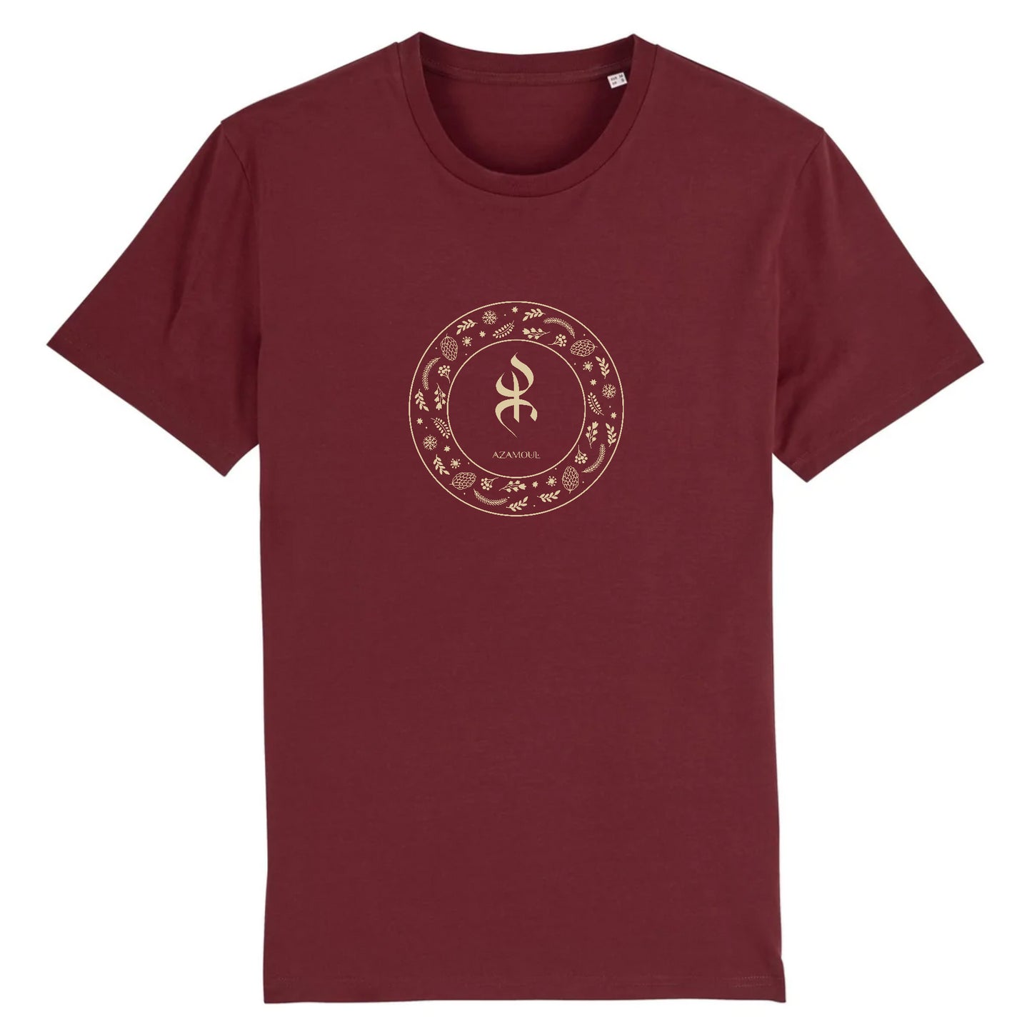 tshirt YAZ premium avec le symbole berbère amazigh YAZ , symbole du peuple libre amazigh, par azamoul mode et accessoires berbères de couleur Bordeaux