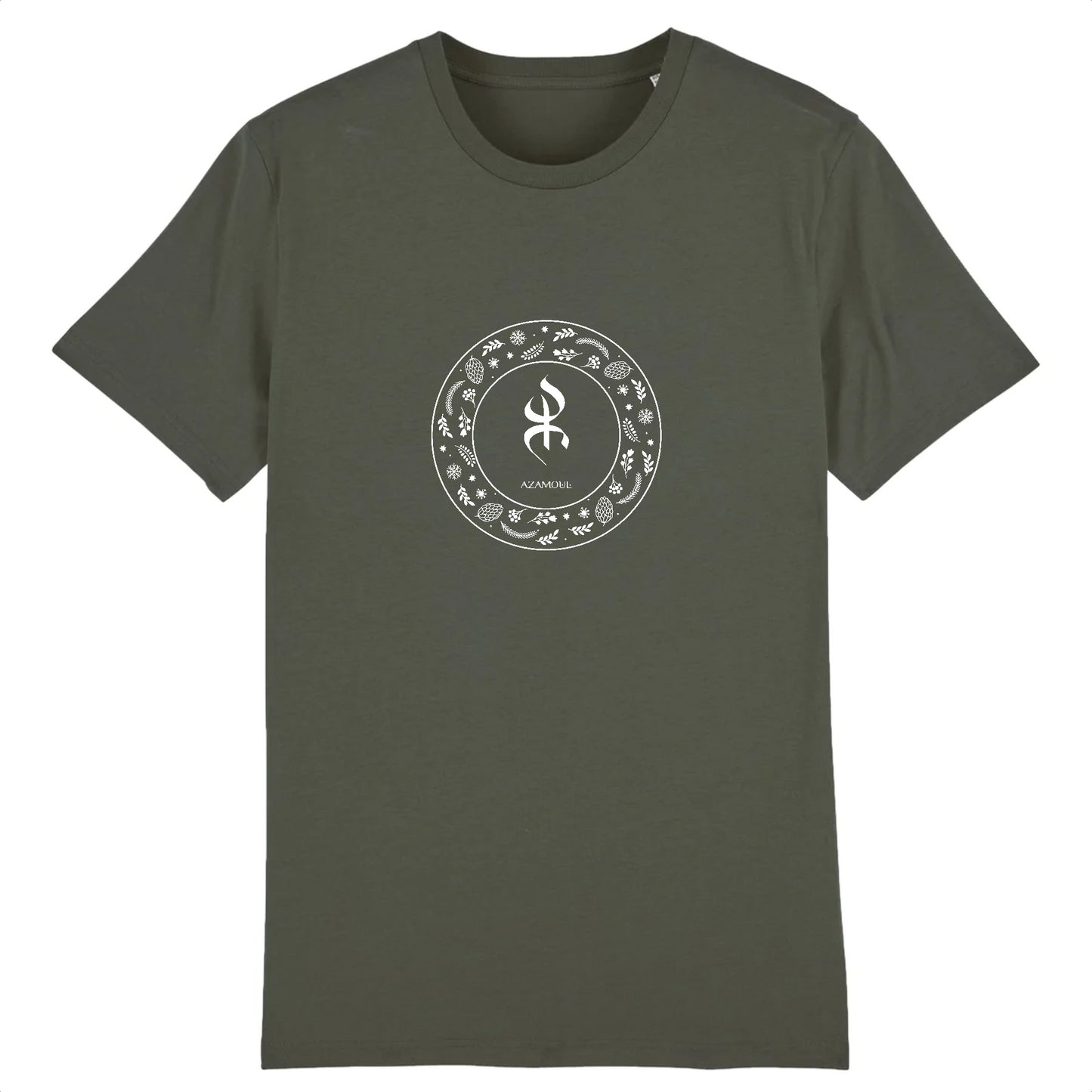tshirt YAZ premium avec le symbole berbère amazigh YAZ , symbole du peuple libre amazigh, par azamoul mode et accessoires berbères de couleur Kaki