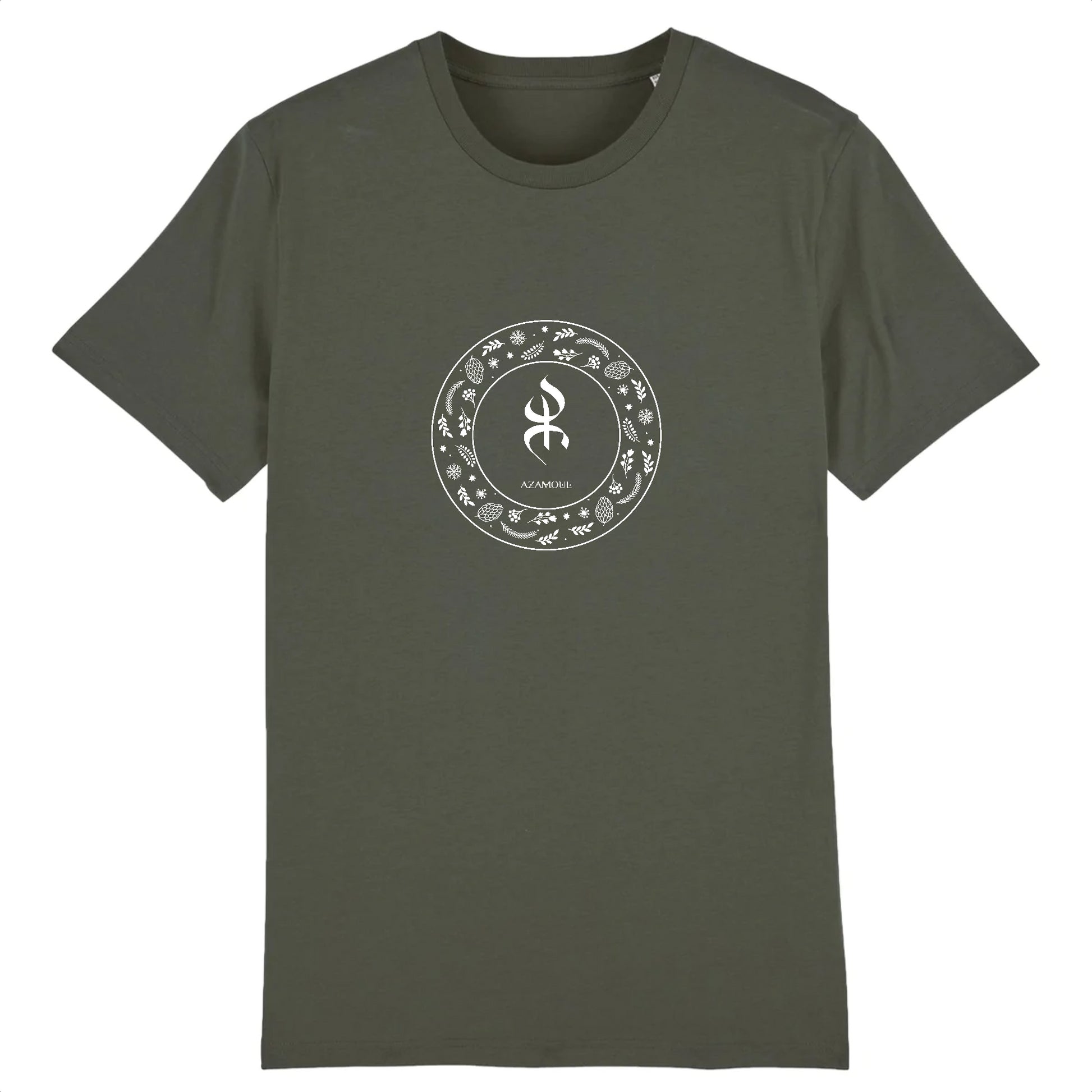 tshirt YAZ premium avec le symbole berbère amazigh YAZ , symbole du peuple libre amazigh, par azamoul mode et accessoires berbères de couleur Kaki