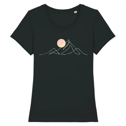 tshirt noir 100% coton pour femme avec djurdjura montagne de la kabylie en algérie style minimaliste et une lune qui se lève sur la montagne djurdjura 