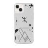 Coque iPhone transparente avec symbole Yaz berbère et motifs géométriques gris.