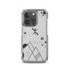 Coque iPhone transparente avec motif géométrique noir et symbole berbère Yaz, culture amazighe.