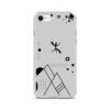Coque iPhone grise avec motif géométrique et symbole berbère Yaz (ⵣ) noir.