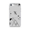 Coque iPhone transparente avec le symbole amazigh Tifinagh Yaz noir et motifs géométriques.