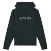Sweat à capuche noir bio femme Azamoul avec logo blanc et symboles berbères Tifinagh.