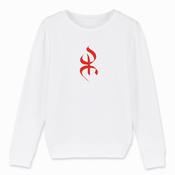 Pull amazigh avec le symbole berbère Yaz, symbole du peuple libre berbère amazigh par Azamoul mode et accessoires berbères couleur blanc