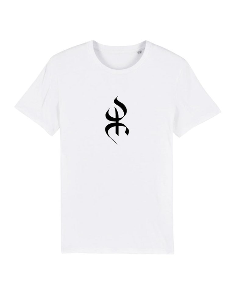 T-shirt blanc 100% Coton Bio made in France au symbole Yaz Amazigh par Azamoul mode et accessoires berbères