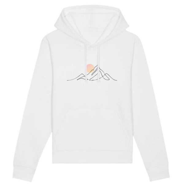 sweat_a_capuche_femme_avec_montagne_djurdjura_de_la_kabylie_blanc sweat a capuche pour femme avec des montagnes illustrant les montagnes djurdjura de la kabylie en algérie par azamoul mode et accessoires berbères couleur blanc
