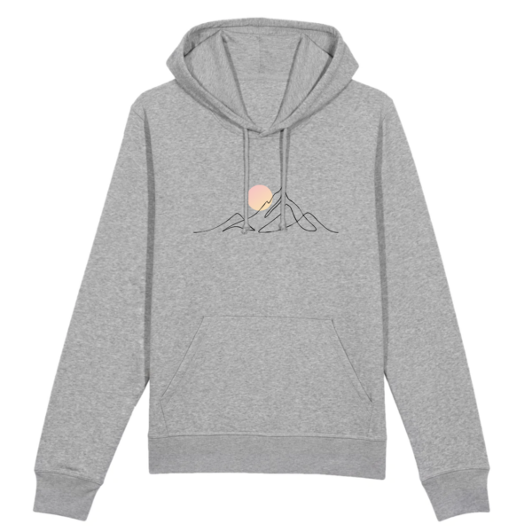 sweat_a_capuche_femme_montagne_djurdjura_de_la_kabylie_couleur_gris sweat a capuche pour femme avec des montagnes illustrant les montagnes djurdjura de la kabylie en algérie par azamoul mode et accessoires berbères couleur gris