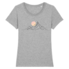 tshirt_djurdjura_montagne_de_kabylie_pour_femme_gris tshirt gris 100% coton pour femme avec djurdjura montagne de la kabylie en algérie style minimaliste et une lune qui se lève sur la montagne djurdjura