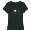 tshirt_djurdjura_montagne_de_kabylie_pour_femme_noir tshirt noir 100% coton pour femme avec djurdjura montagne de la kabylie en algérie style minimaliste et une lune qui se lève sur la montagne djurdjura
