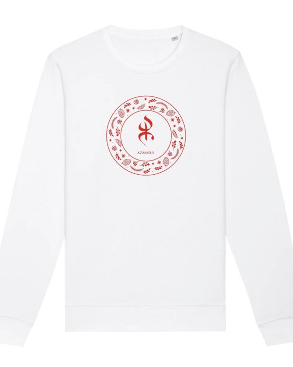 pull premium avec le symbole berbère amazigh YAZ , symbole du peuple libre amazigh, par azamoul mode et accessoires berbères de couleur blanc