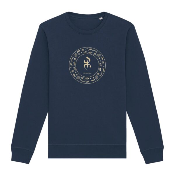 pull premium avec le symbole berbère amazigh YAZ , symbole du peuple libre amazigh, par azamoul mode et accessoires berbères de couleur bleu