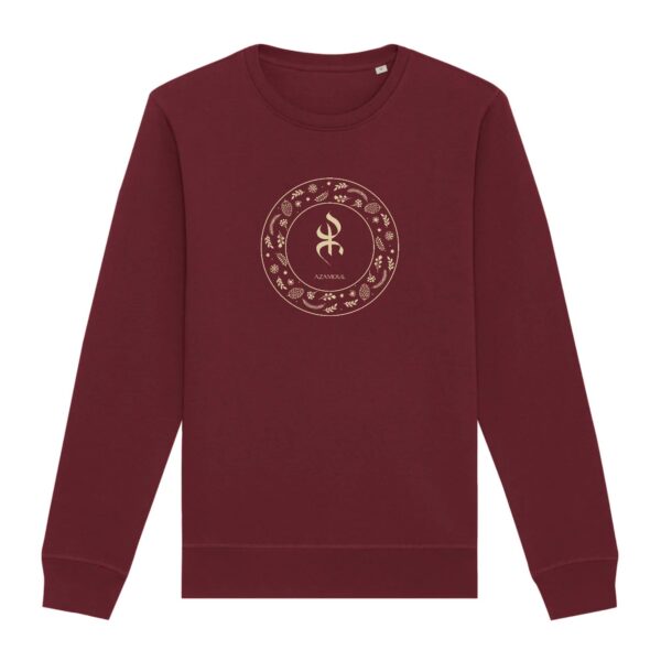 pull premium avec le symbole berbère amazigh YAZ , symbole du peuple libre amazigh, par azamoul mode et accessoires berbères de couleur bordeaux