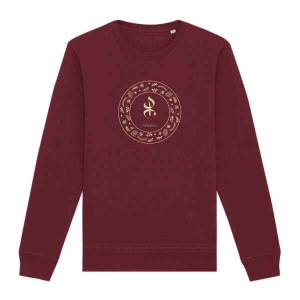 Pull avec le symbole berbère amazigh YAZ , symbole du peuple libre amazigh, par azamoul mode et accessoires berbères de couleur Bordeaux