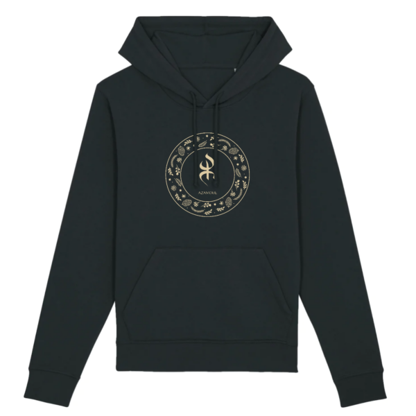 sweat_a_capcuhe_YAZ_symbole_de_liberte_pour_femme_couleur_noir Sweat à capuche YAZ premium avec le symbole berbère amazigh YAZ , symbole du peuple libre amazigh, par azamoul mode et accessoires berbères de couleur noir