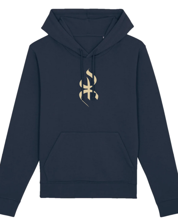 sweat à capuche avec le symbole berbère amazigh YAZ , symbole du peuple libre amazigh, par azamoul mode et accessoires berbères de couleur bleu marine