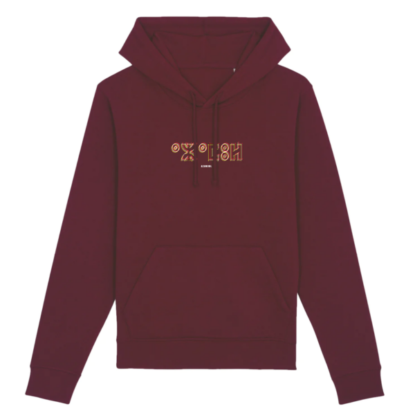 sweat à capuche pour homme  écrit en tifinagh la langue amazigh berbère par azamoul mode et accessoires berbères de couleur Bordeaux