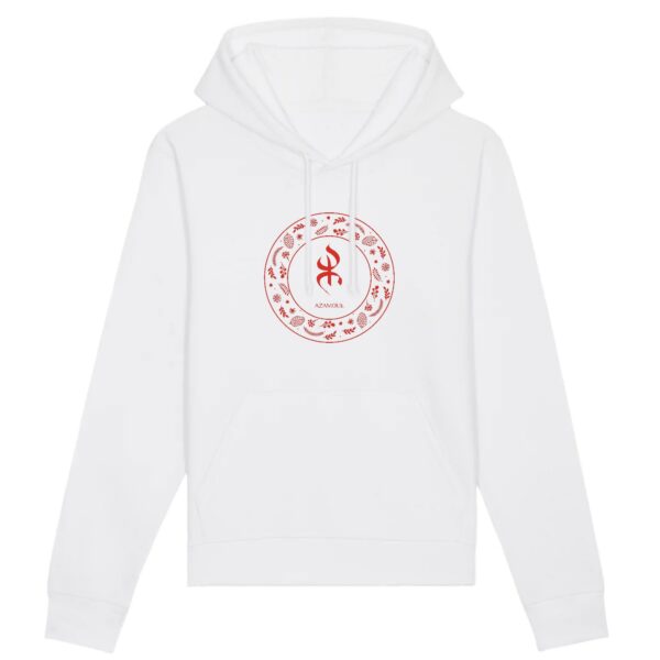 sweat_capuche_YAZ_symbole_peuple_libre_amazigh_berbere_blanc sweat à capuche avec le symbole berbère amazigh YAZ , symbole du peuple libre amazigh, par azamoul mode et accessoires berbères de couleur blanc
