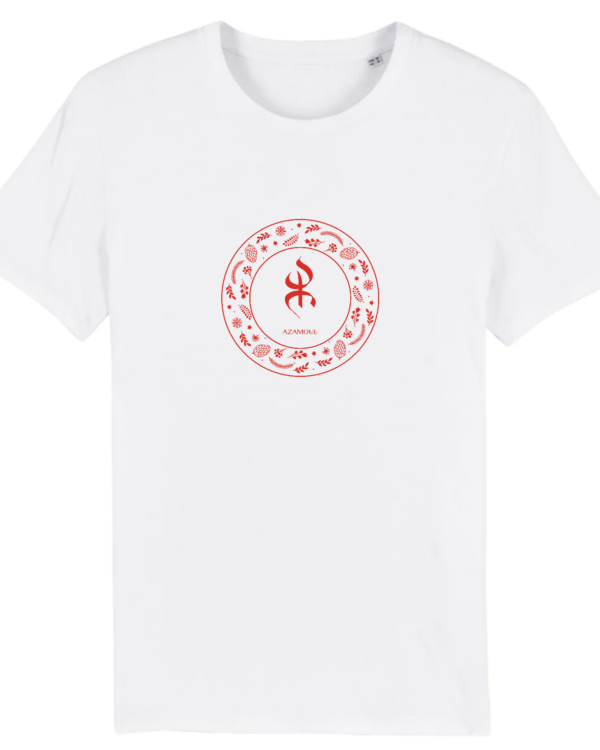 tshirt YAZ premium avec le symbole berbère amazigh YAZ , symbole du peuple libre amazigh, par azamoul mode et accessoires berbères de couleur blanc