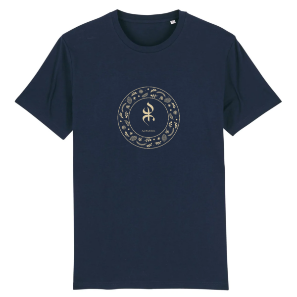 tshirt YAZ premium avec le symbole berbère amazigh YAZ , symbole du peuple libre amazigh, par azamoul mode et accessoires berbères de couleur bleu Marine