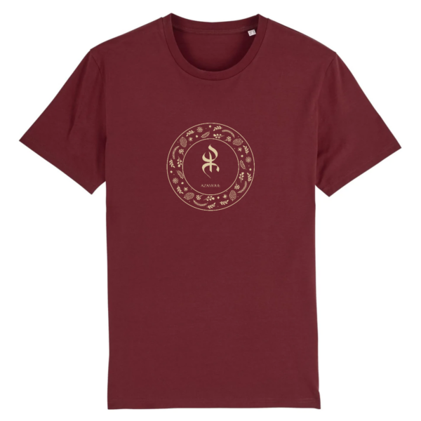 tshirt YAZ premium avec le symbole berbère amazigh YAZ , symbole du peuple libre amazigh, par azamoul mode et accessoires berbères de couleur Bordeaux