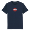 Tshirt thilelli liberté en langue tifinagh dans un rond rouge, symbole de liberté par azamoul mode et accessoires berbères couleur bleu Marine
