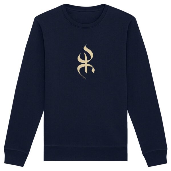 pull avec le symbole berbère amazigh YAZ , symbole du peuple libre amazigh, par azamoul mode et accessoires berbères de couleur bleu