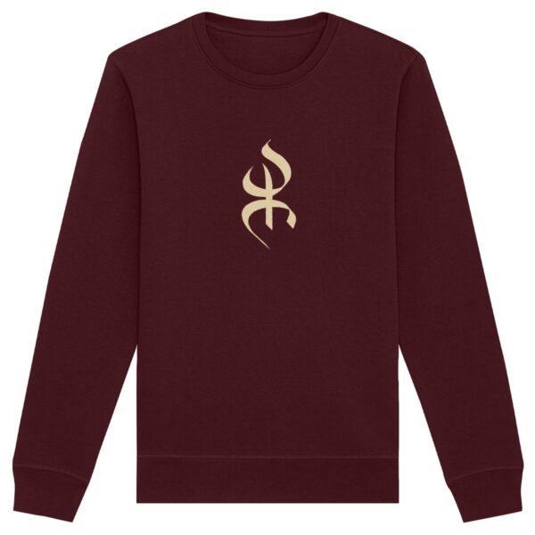 pull avec le symbole berbère amazigh YAZ , symbole du peuple libre amazigh, par azamoul mode et accessoires berbères de couleur bordeaux